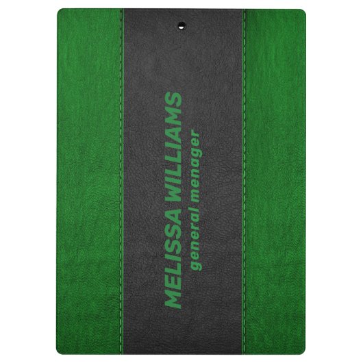 Zwart en groen gestikt faux leer klembord (Achterkant)