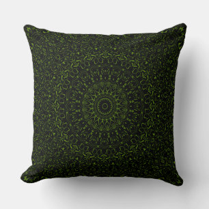 Zwart en Groen Mandala Kaleidoscoop Medaillon Kussen