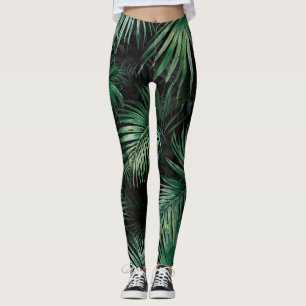 zwart en groen Waterverf Palm Leaves Leggings