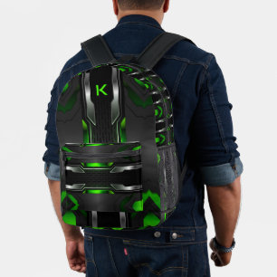 Zwart en groene gaming achtergrond geometrisch ont bedrukte rugzak