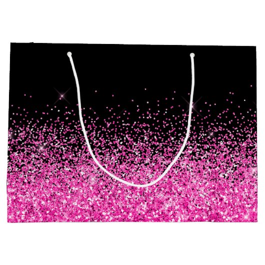 Zwart en Heet Roze Glitter Elegante Naam Groot Cadeauzakje (Achterkant)