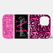 Zwart en heet roze luipaardvlek glamour monogram Case-Mate iPhone case (Achterkant (horizontaal))