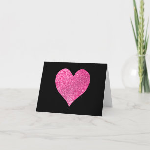 Zwart en Helder Roze Glitter Hart Dank U Bedankkaart