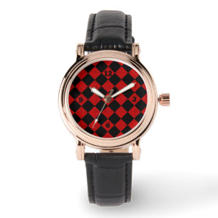 Zwart en hombre rood diamant dammen patroon horloge