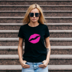 Zwart en Hot Pink Ombre Lippenstift T-shirt