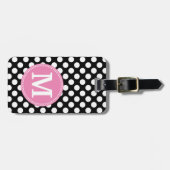 Zwart en Hot Pink Polka Dots Custom Monogram Bagagelabel (Voorkant horizontaal)