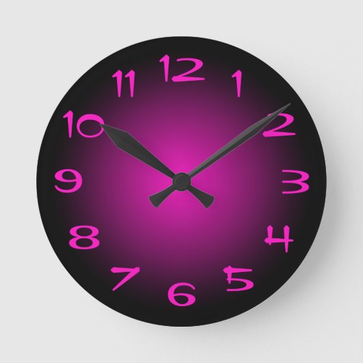Zwart en Hot Pink Radial Gradient Ronde Klok (Voorkant)