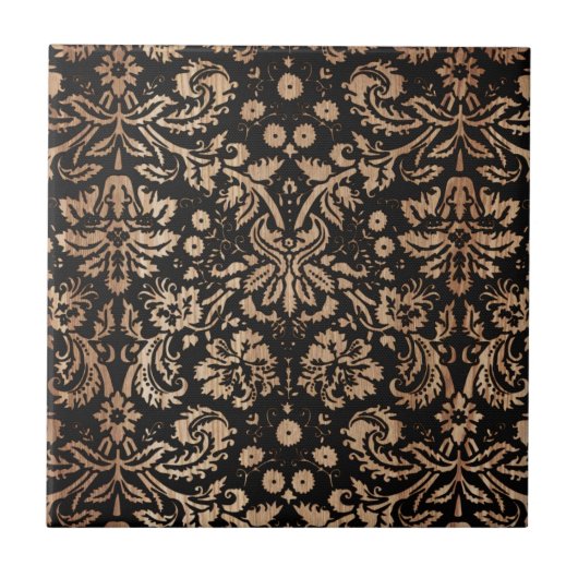 Zwart en houten Damask Tegeltje (Voorkant)