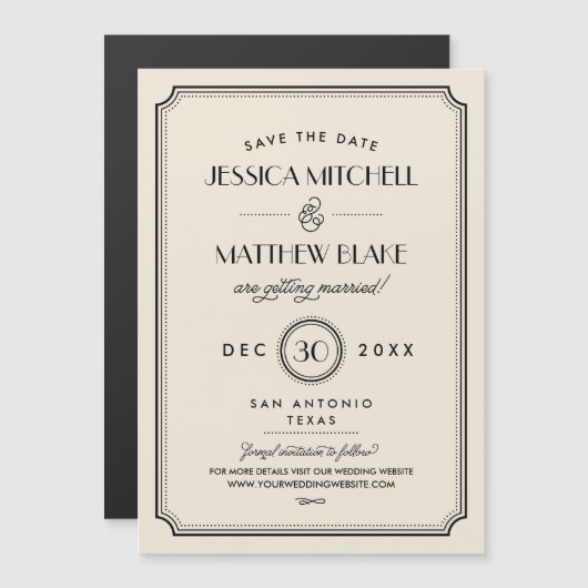 Zwart en Ivoor Art Deco Save the Date (Voorkant / Achterkant)