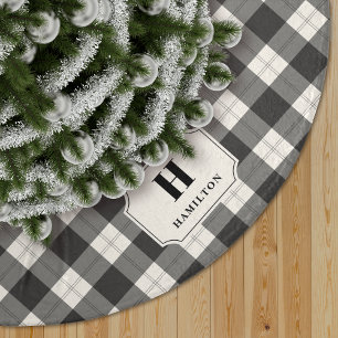Zwart en ivoor Buffalo Plaid Monogram Kerstboom Rok