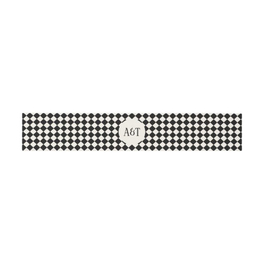 Zwart en Ivoor Checkerboard Monogram Art Deco Uitnodigingen Wikkel (Vlak)