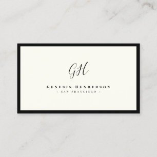 Zwart en Ivoor Luxe Monogram   Chic Minimalistisch Visitekaartje