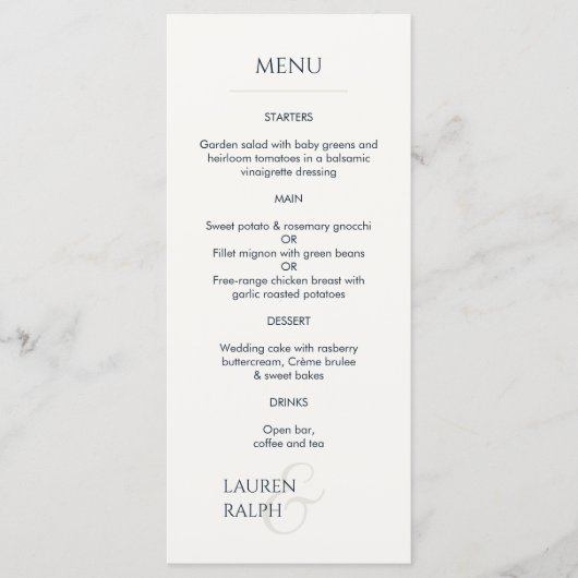 Zwart en Ivoor Monogrammed Bruiloft Menu (Voorkant)