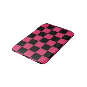 Zwart en kersroze geruit patroon badmat