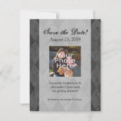 Zwart en koolstof Harlequin met script Save The Date (Voorkant)