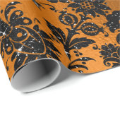 Zwart en koper Damaspatroon Cadeaupapier (Rol Hoek)