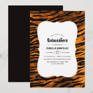 Zwart en koper tijgerstrepenpatroon Quinceanera Kaart