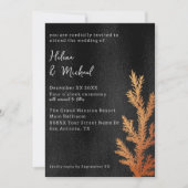 Zwart en Koper Winter Bruiloft Pine Branch Kaart (Voorkant)