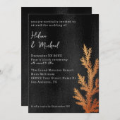 Zwart en Koper Winter Bruiloft Pine Branch Kaart (Voorkant / Achterkant)