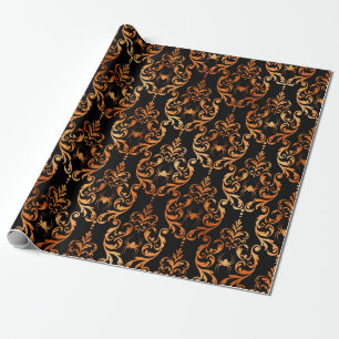 Zwart en koperen Halloween-spinnendamastfolie Cadeaupapier
