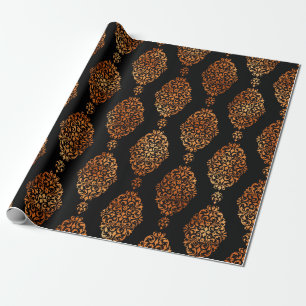 Zwart en koperen Halloween vintage damask patroon Cadeaupapier