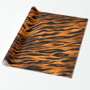 Zwart en koperen tijgerstrepenpatroon cadeaupapier
