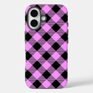 Zwart en koraal geruit iPhone 16 hoesje