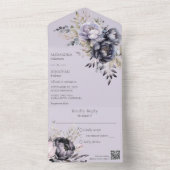 Zwart en Lavendel Bloemen QR Code All In One Uitnodiging (Binnen)