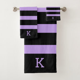 Zwart en lavendel strepen patroon bad handdoek