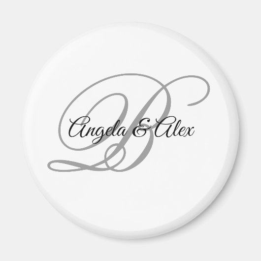 Zwart en licht grijs Fancy Script Monogram wit Magneet (Voorkant)