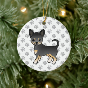 Zwart En Lichtbruin Chihuahua Hond Met Gladde Vach Keramisch Ornament