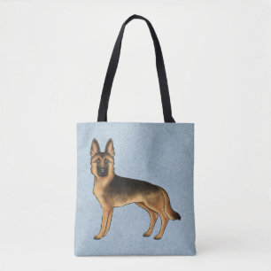 Zwart en lichtbruin Duitse herder cartoonhond blau Draagtas