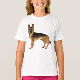 Zwart en lichtbruin Duitse herder leuk cartoon tek T-shirt