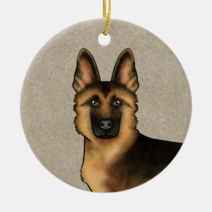 Zwart En Lichtbruin Duitse Herdershond En Face Op Keramisch Ornament