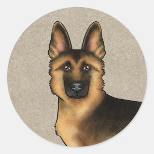 Zwart En Lichtbruin Duitse Herdershond En Face Op Ronde Sticker