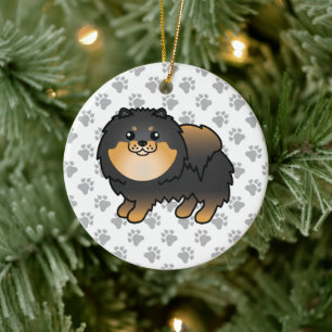 Zwart En Lichtbruin Dwergspitz Hondje En Pootjes Keramisch Ornament