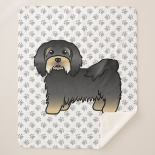 Zwart en lichtbruin Havanese cute cartoon hond Sherpa Deken