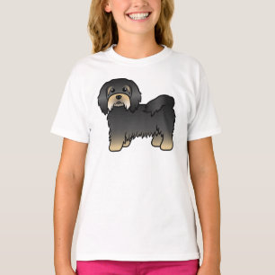 Zwart en lichtbruin Havanese cute cartoon hond T-shirt