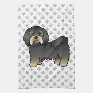 Zwart en lichtbruin Havanese hond, cute cartoon ho Theedoek