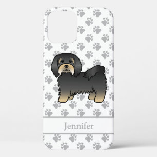 Zwart en lichtbruin Havanese hondje & naam iPhone 12 Hoesje