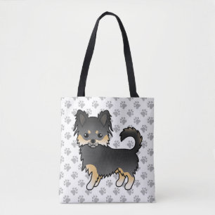 Zwart En Lichtbruin Langharige Chihuahua Hond & Po Draagtas