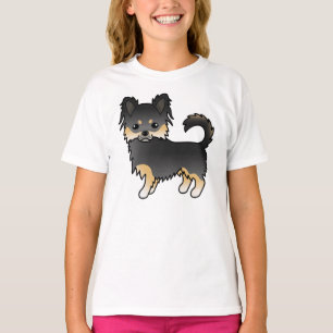 Zwart En Lichtbruin Langharige Chihuahua Hond T-shirt
