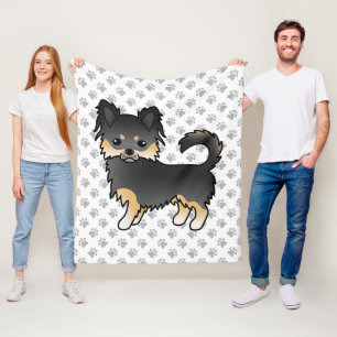 Zwart En Lichtbruin Langharige Chihuahua Met Pootj Fleece Deken