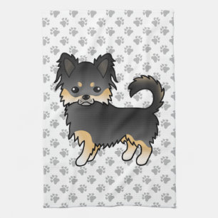 Zwart En Lichtbruin Langharige Chihuahua Met Pootj Theedoek