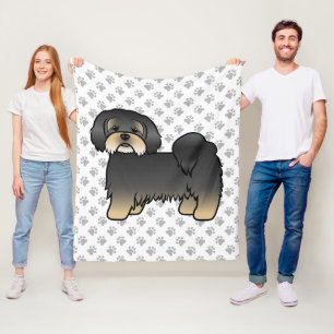 Zwart En Lichtbruin Lhasa Apso Schattig Cartoon Ho Fleece Deken