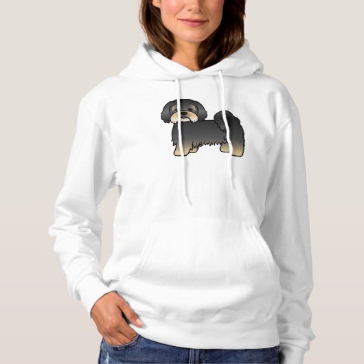 Zwart En Lichtbruin Lhasa Apso Schattig Cartoon Ho Hoodie (Voorkant)