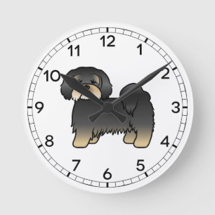 Zwart En Lichtbruin Lhasa Apso Schattig Cartoon Ho Ronde Klok