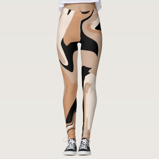 Zwart en Lichtbruin Marmerpatroon Leggings (Voorkant)