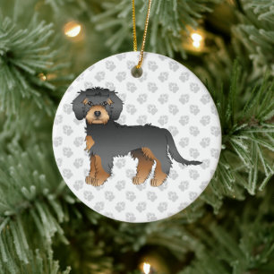 Zwart En Lichtbruin Mini Goldendoodle Cartoon Hond Keramisch Ornament