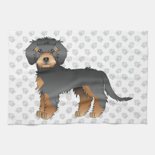 Zwart En Lichtbruin Mini Goldendoodle Cartoon Hond Theedoek